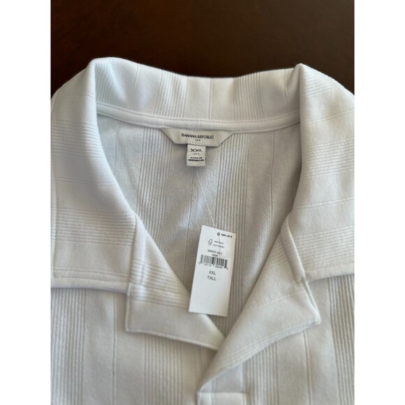 Banana Republic Men's Textural Striped Open Collar White Polo Size XXL Tall - Picture 3 of 5